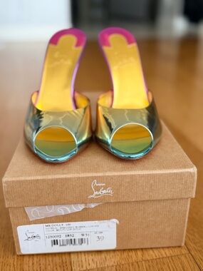 New Christian Louboutin Me Dolly 100 Iridescent Open-Toe Mules size 39